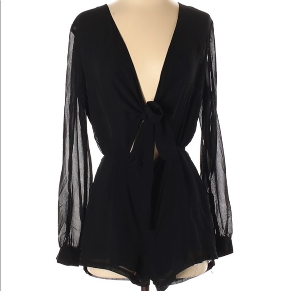 Cotton Candy Pants - Black Long Split Sleeve Cut Out Romper